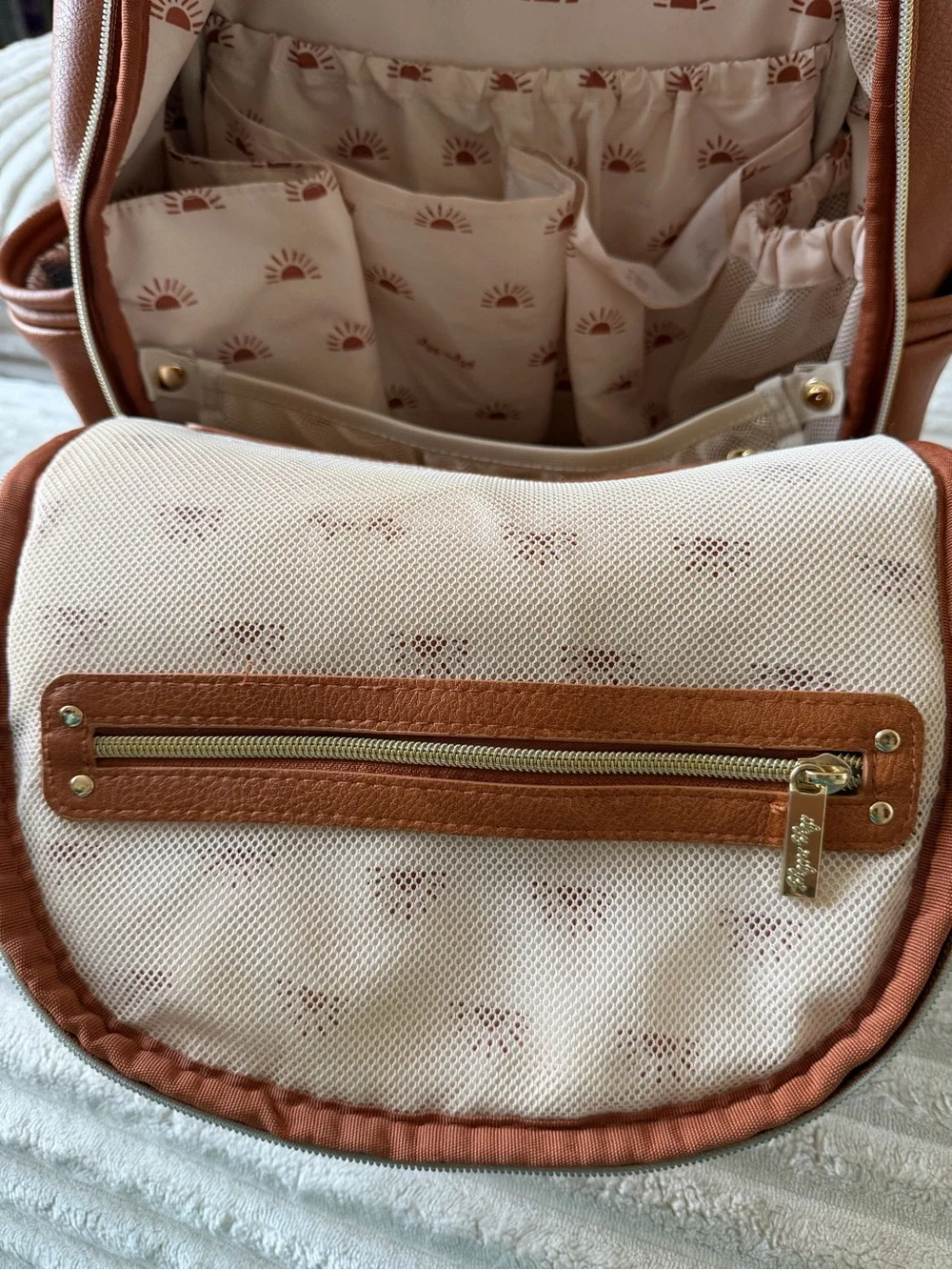 Itzy Ritzy Tan Vegan Leather Backpack Diaper Bag